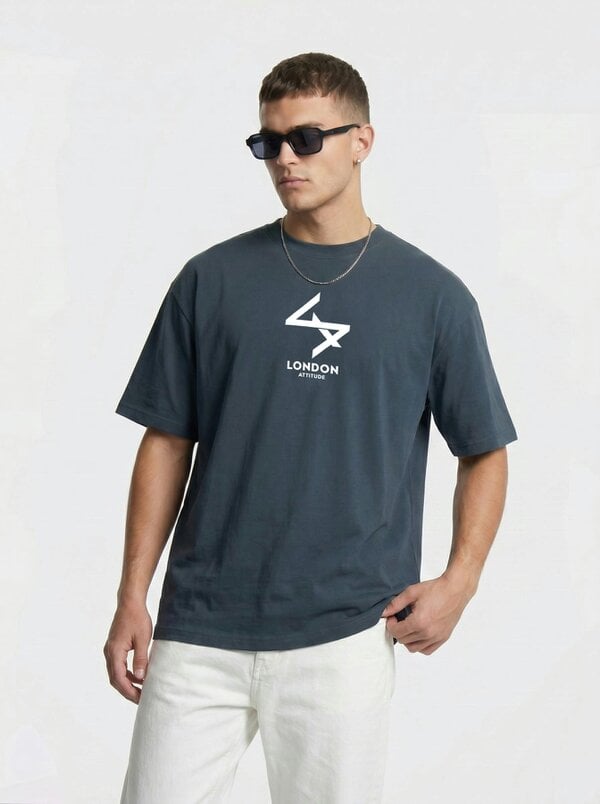 London Attitude Japanese inspired Oversized Heavyweight Cotton T-Shirt - Blue Dusk
