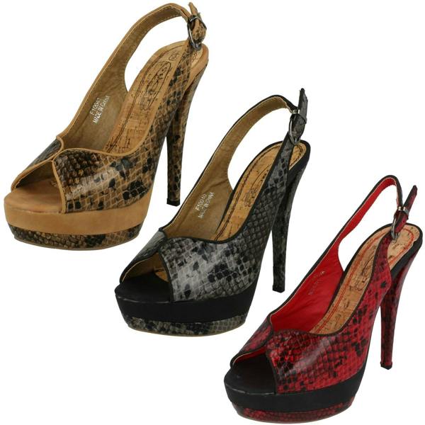 Spot On Ladies Spot On Snake Print Slingback Heels