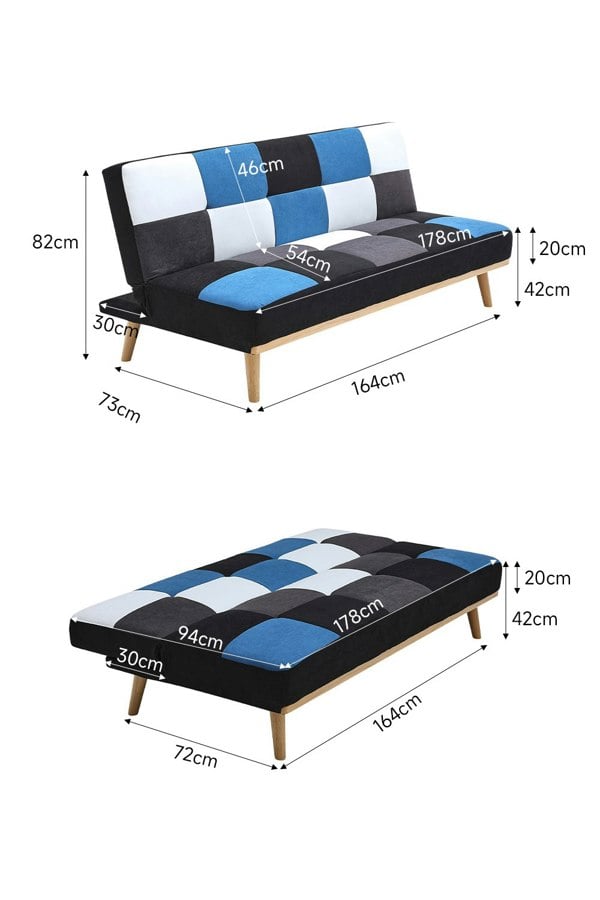 Living and Home 2-Seater Blue Checkered Sofa Bed