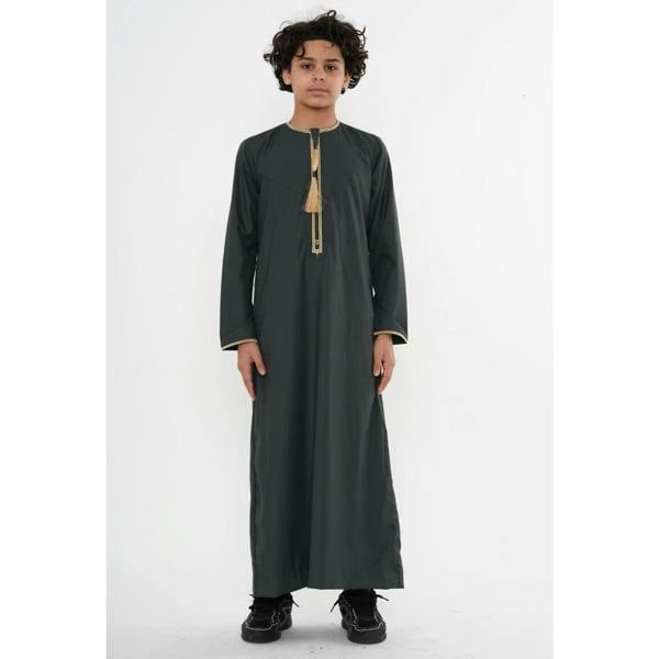 TT-003 - Boy's Emirati Omani Gold Tassel Embroidery Thobe - Green - Thobez - 18