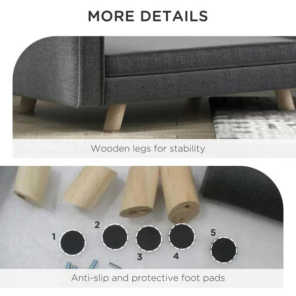 Grey dog sofa bed with wooden legs and anti-slip protective foot pads
