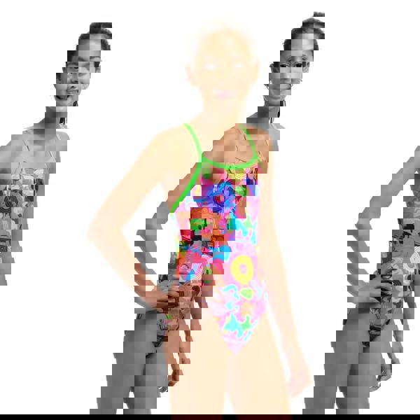 Vibrant Funkita Girls Lotsa Pop single strap swimsuit in pink multi