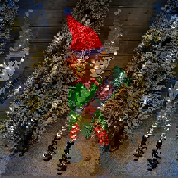 Samuel Alexander 107cm Warm White LED Lit Elf Character with Present Christmas Decoration in Green and Red