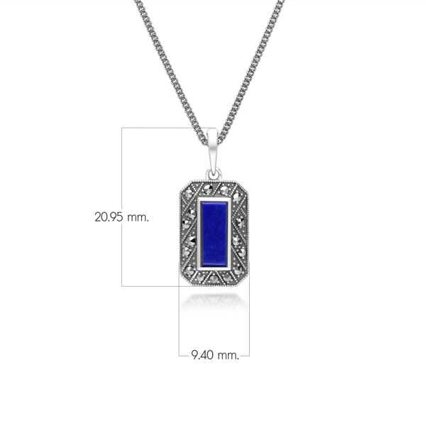 Art Deco Style Rectangle Lapis Lazuli and Marcasite Pendant Necklace in Sterling Silver 214P334003925 Dimensions