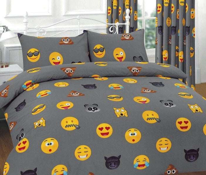 Night Zone Ikons Emoji Printed Duvet Cover Set – Polycotton Easy Care Bedding with Pillowcases