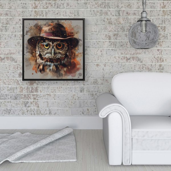 Warren Reed Owl With Hat And Glasses Framed Canvas