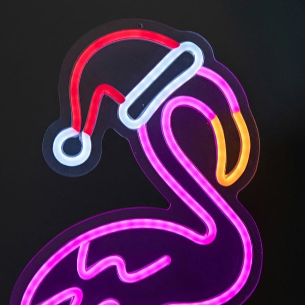 Samuel Alexander 43cm Light up Neon Effect Flamingo with Santa Hat on Base with Multi-Coloured LEDs
