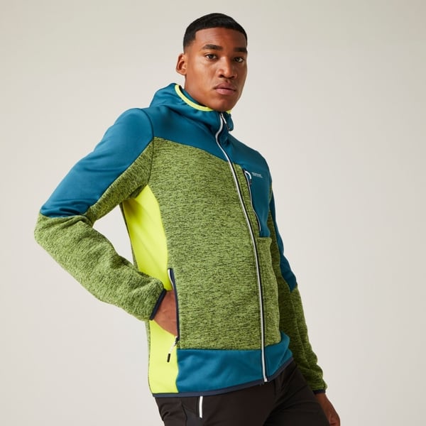 Regatta Mens Cadford VI Marl Hooded Fleece Jacket - Piquant Green / Moroccan Blue