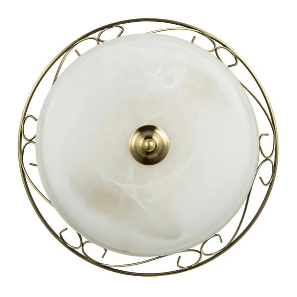 Traditional Antique Brass Flush Ceiling Light with Alabaster Glass Image 3