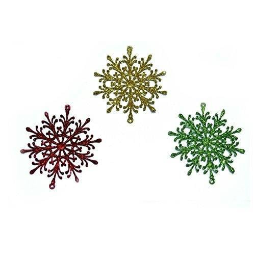 3Pcs Glitter Snowflake Christmas Hanging Decorations in Red, Green and Gold image 3