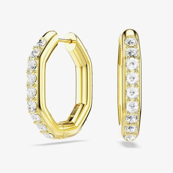 Swarovski Dextera Gold Tone Plated White Crystal Octagon Hoop Earrings 5724584