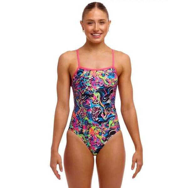 Funkita Lolly Leopard single strap swimsuit in black multi with abstract print