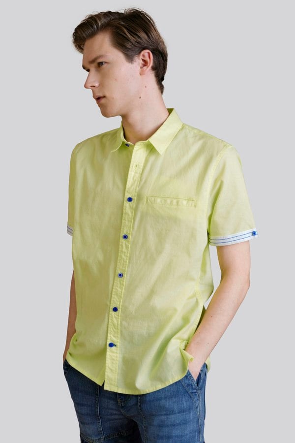 ENORSIA Men’s Lime Green Linen Blend Short Sleeve Shirt