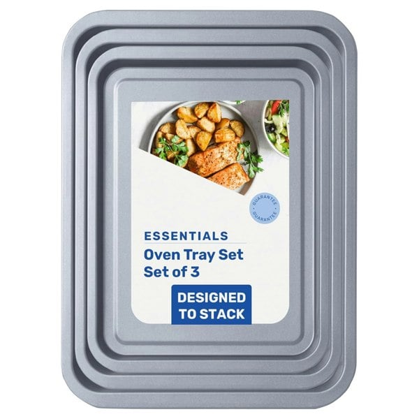 3 Pack Essentials Non-Stick Baking Oven Tray Set 35cm, 31cm & 28cm 