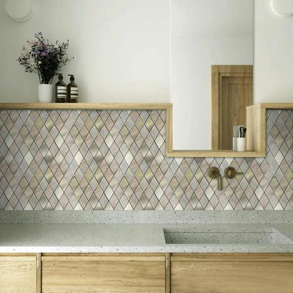 ENER-J Rose Gold Slate Diamond Pattern Peel & Stick Aluminum Tile, Size:295 x 295 x 4.5 mm (Pack of 4)