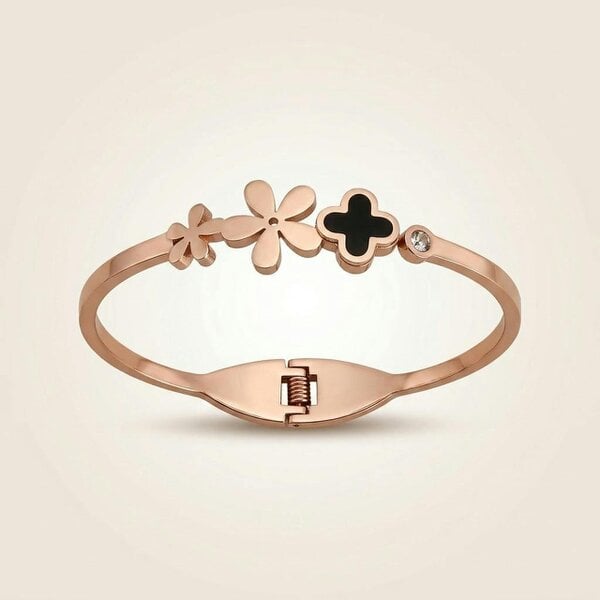 The Colourful Aura Kids Rose Gold Flower Clover Charm Non-Tarnish Bangle Bracelet