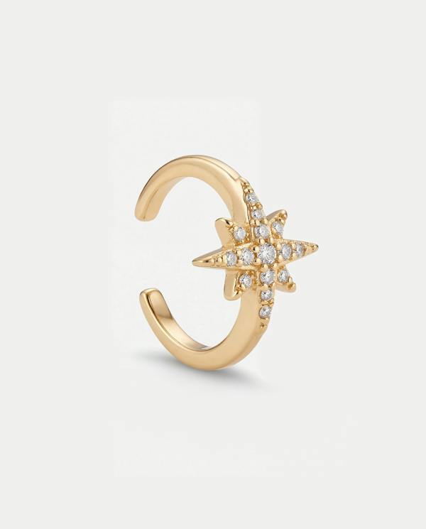 Elk & Bloom Solitaire Star 14k Gold Huggie Hoop Ear Cuff