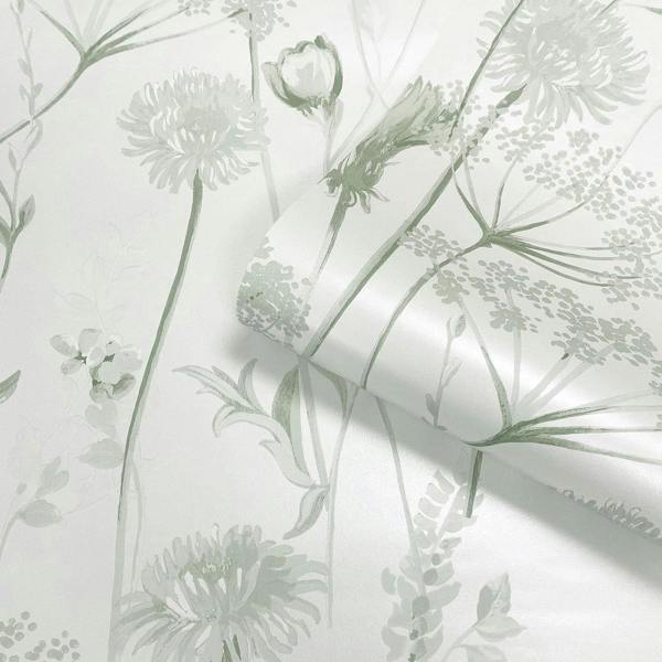Catherine Lansfield Meadowsweet Floral Sage Wallpaper image 5