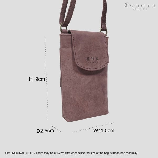 Real Hide Bags 'THEA' Plum Distressed Real Leather Mobile Phone Crossbody Bag