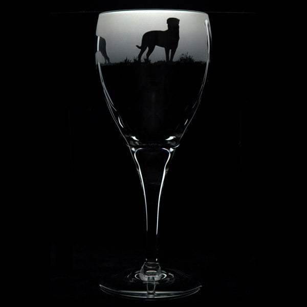 Glyptic Glass ArtRottweiler Dog Crystal Wine Glass - Hand Etched/Engraved Gift