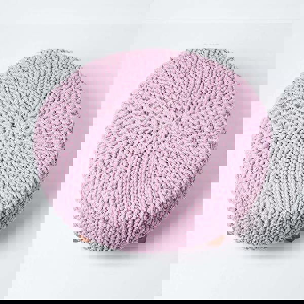 HOMESCAPES Large Round Cotton Knitted Footstool on Legs