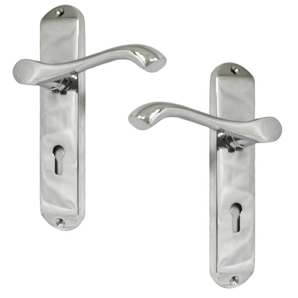EDH Door Hardware Cadenza Victorian Scroll Door Handles Polished Chrome – Lever Latch, Bathroom Lock & 3 Lever Lock Sets - Lock Handle