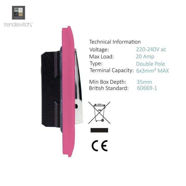 Trendi Switch 1 Gang 20 Amp Heavy Duty Rocker Switch in Candy Pink