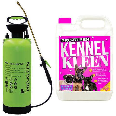 ProKleen Pro-Kleen 8L Pump Sprayer with Pro-Kleen 5L Kennel Kleen Bubblegum For Catteries, Hutches, Aviaries, Patios, Artificial Grass