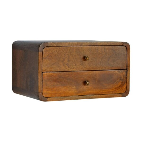 Wyld Haus Monforte Floating Curved Chestnut Mango Wood Bedside Table 2 Drawers