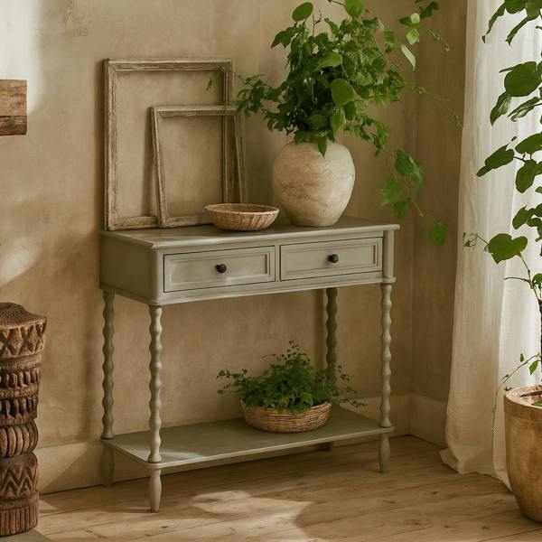 Wyld Haus Thuy Grey Wood Two Drawer Console Table