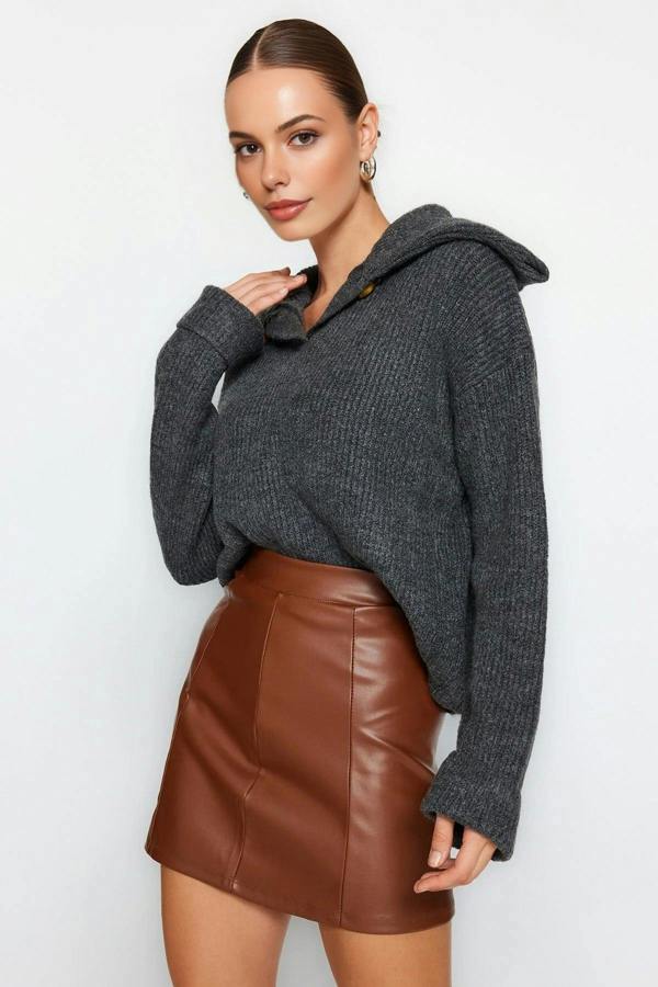 WOVCOR Faux Leather High Waist Mini Skirt