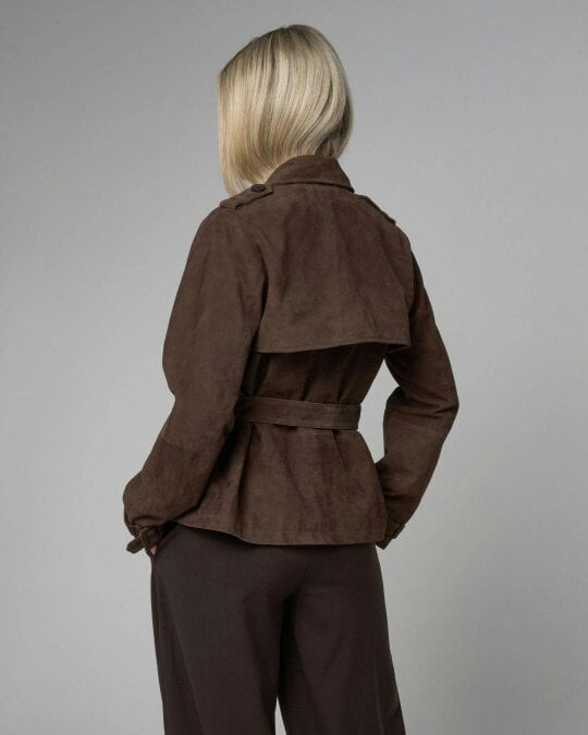 Barneys Originals Women's Cropped Real Suede Trench Coat
