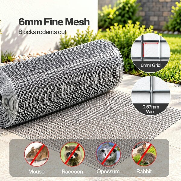 Lambu Rodent Mesh Galvanised Steel Wire Grid 12mx40cm Roll for Garden Silver