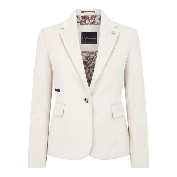 TruClothing Women's Cream Tailored Fit Wool Blend Tweed Blazer