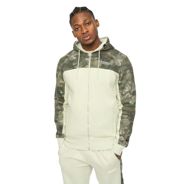 Crosshatch Mens Branton Full Zip Hoodie - Light Olive - 