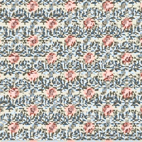 Joules Stately Floral Print Wallpaper - Cream/Blue - 10m