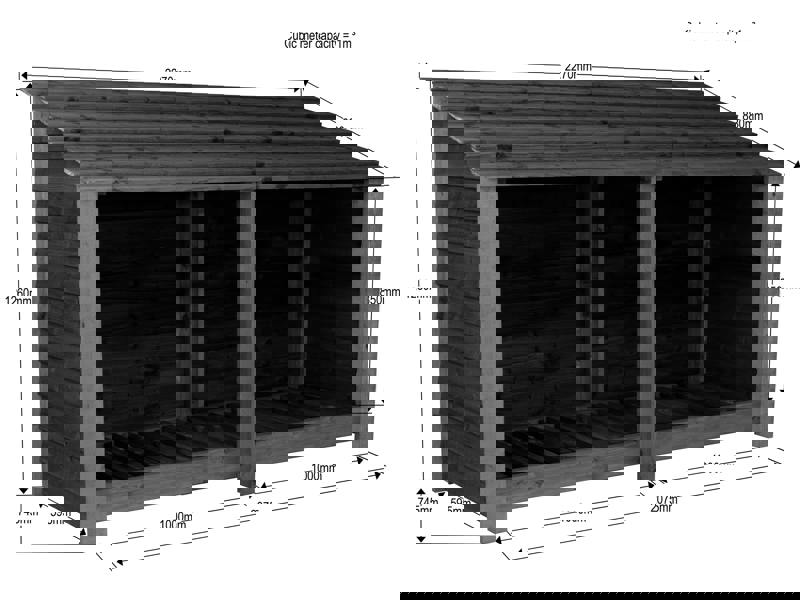 Arbor Garden Solutions Slatted Wooden Log Store W-227cm, H-126cm or 180cm, D-88cm