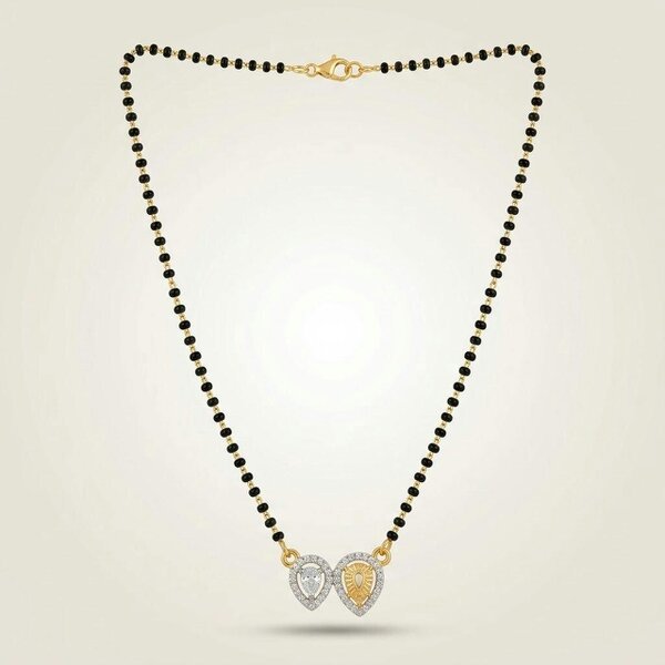 The Colourful Aura Double Heart Zircon Black Beaded Mangalsutra Necklace
