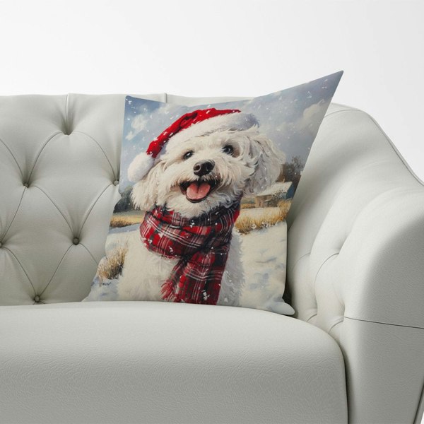 Warren Reed Christmas Bischon Frise Cushion