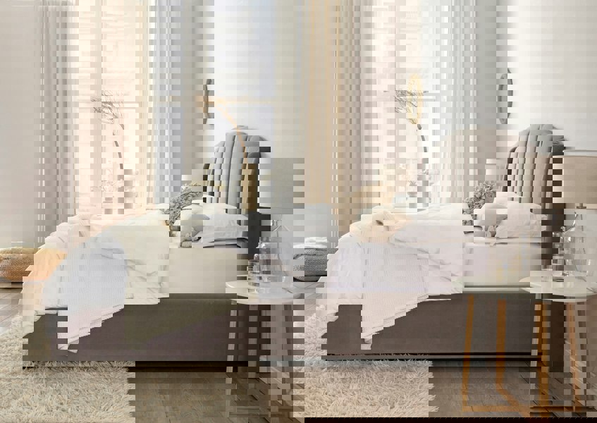 DS Living Aurelia Winged Grey Upholstered Ottoman Bed Frame