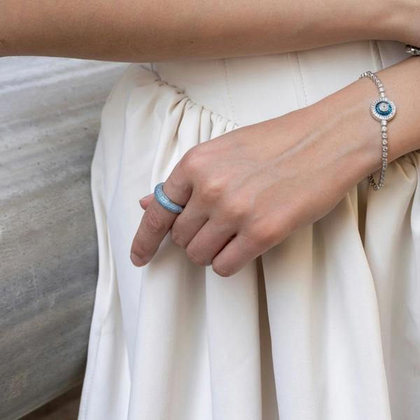 Spero London Turquoise Pave Sterling Silver Dome Ring
