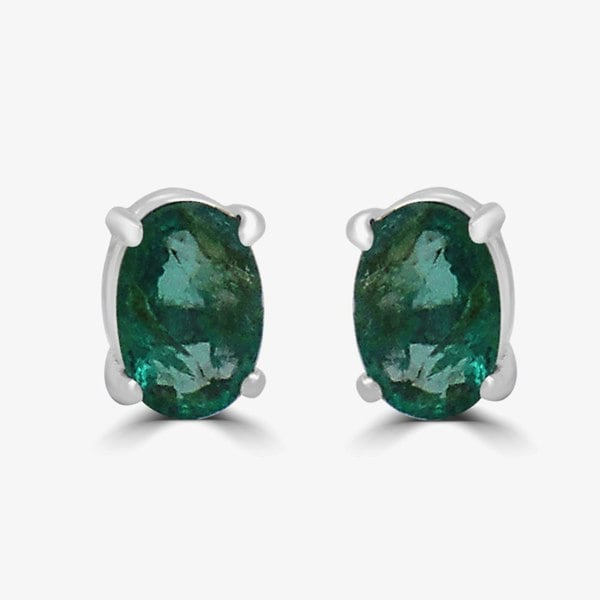 T. H. Baker 9ct White Gold 0.52ct Oval Cut Emerald Stud Earrings WWW364