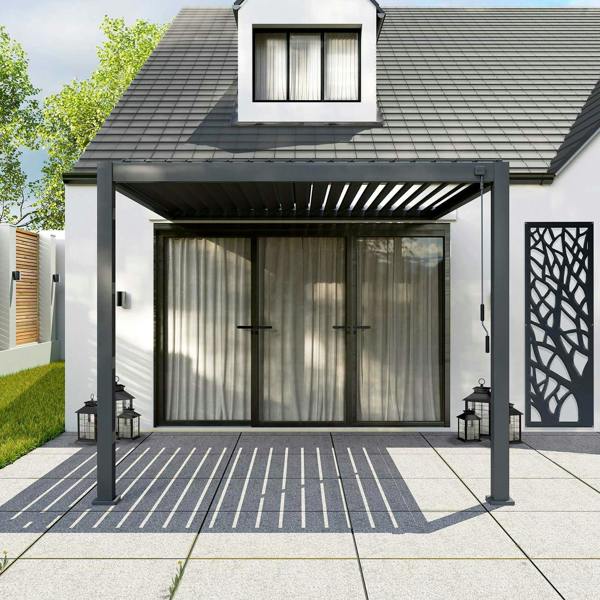Ocean Designs Tivoli 3m x 3m Grey Frame Wall Mounted Pergola