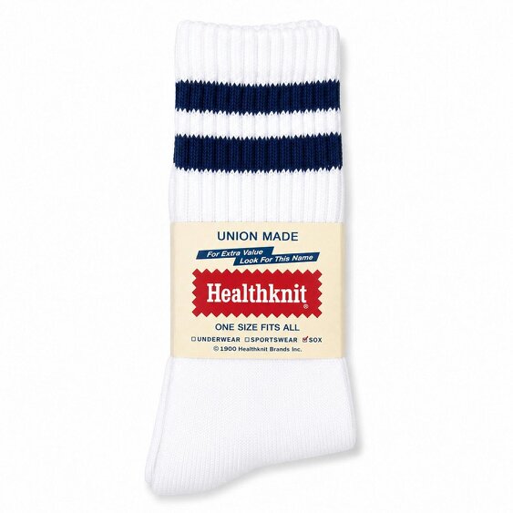 Healthknit Socks 3 Pack - White/Mono Vintage Stripe - One Size
