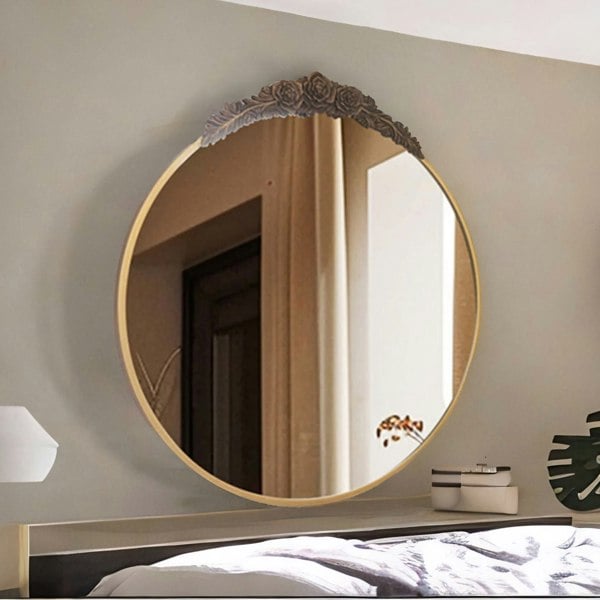Rafaelo Mobilia 80CM Round Embossed Retro Wall Mirror Gold