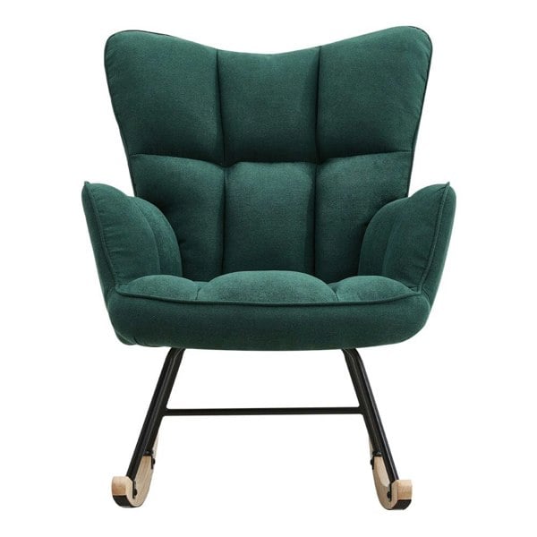 3ft Patchwork Upholstered Rocking Chair with Wooden Skates Rocking Chairs Living and Home