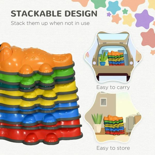 Stacked colorful crocodile stepping stones with an easy-carry storage style design