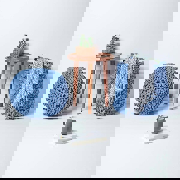 HOMESCAPES Round Cotton Knitted Pouffe Footstool Bean Filled Hand Knitted