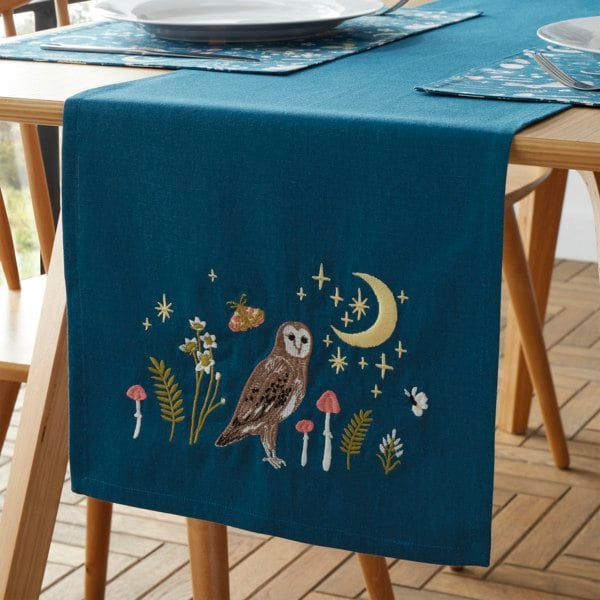 Catherine Lansfield Enchanted Twilight Animals Cotton Dining Table Runner Navy Blue