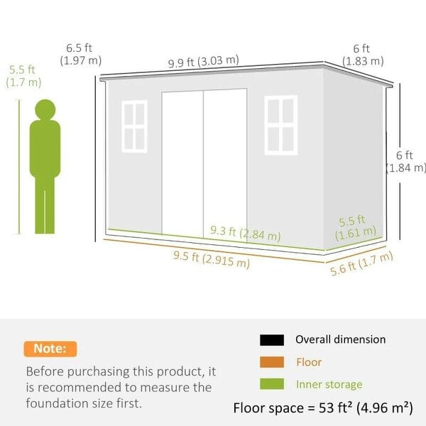 10 x 6 ft Resin Garden Shed, Outdoor Storage Shed with Floor, Windows, Lockable Doors and Vents, Grey